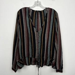Rails Top Size Large Beaux Stripe Tie Waist Button Down Varadero Stripe